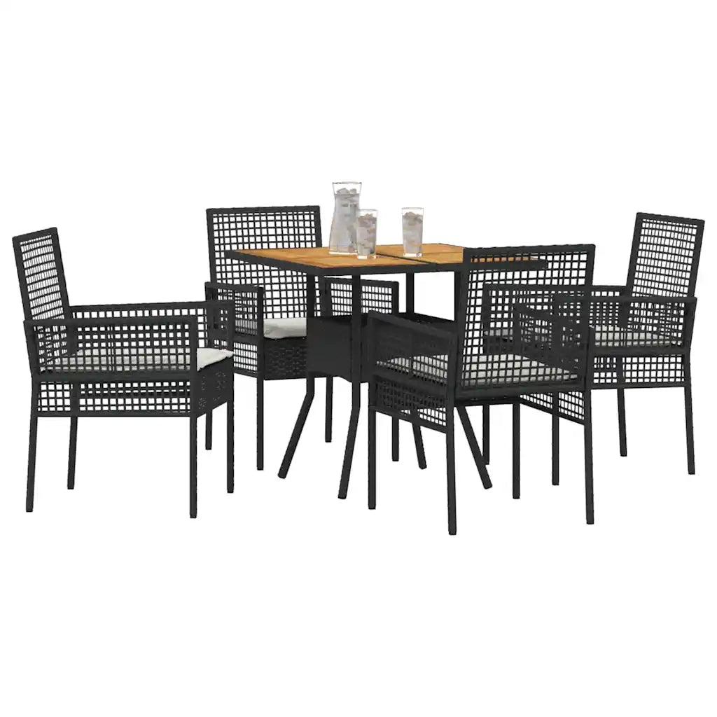 Set da Pranzo per Giardino 5 pz | Set Salotto da Giardino Nero polyrattan