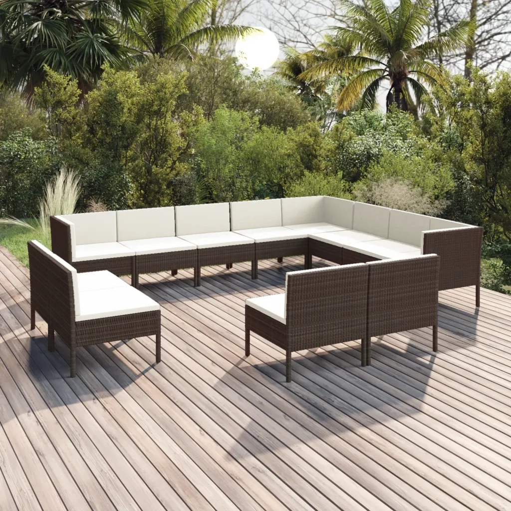 Set Divani da Giardino 12 pz con Cuscini in Polyrattan Marrone cod mxl 38406