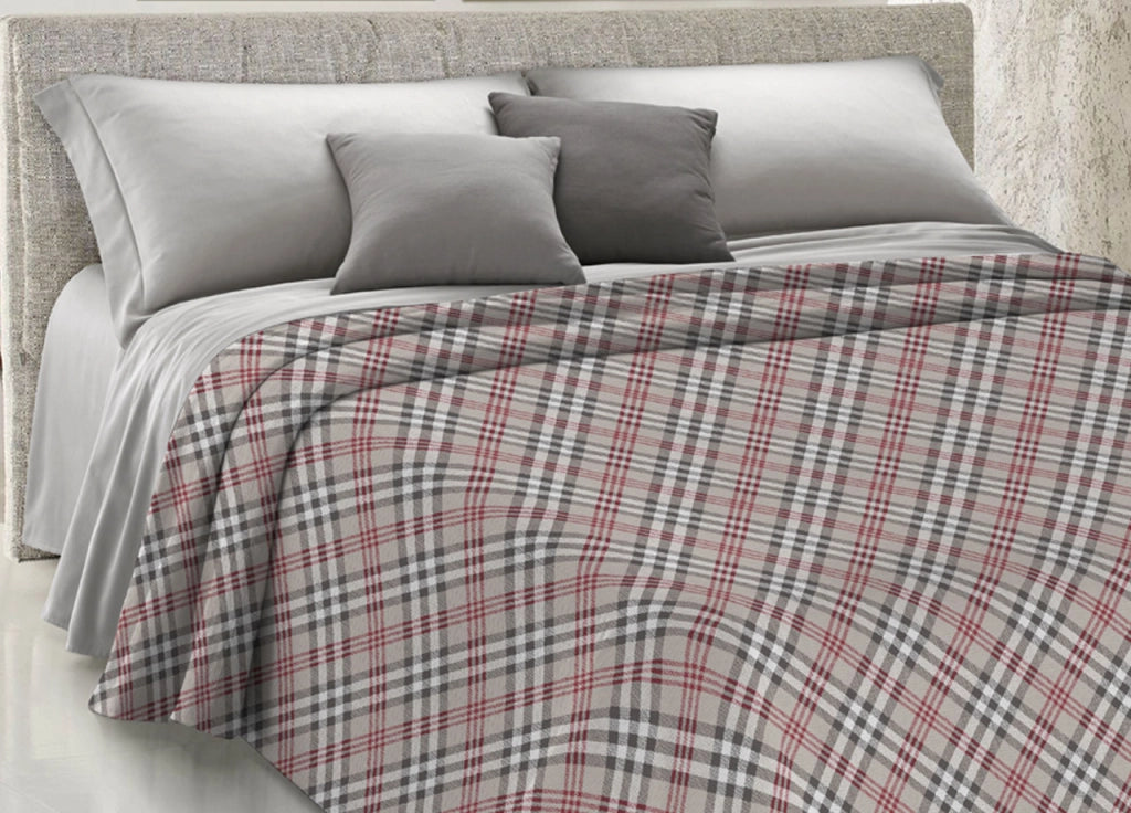 Copriletto Piquet Primavera Estate 100% Cotone Disegno Scotty Scozzese - Singolo - Beige