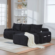 DIVANO MODULARE 3 POSTI 268x174x80 cm Corda Nero con portabicchiere e tasca laterale