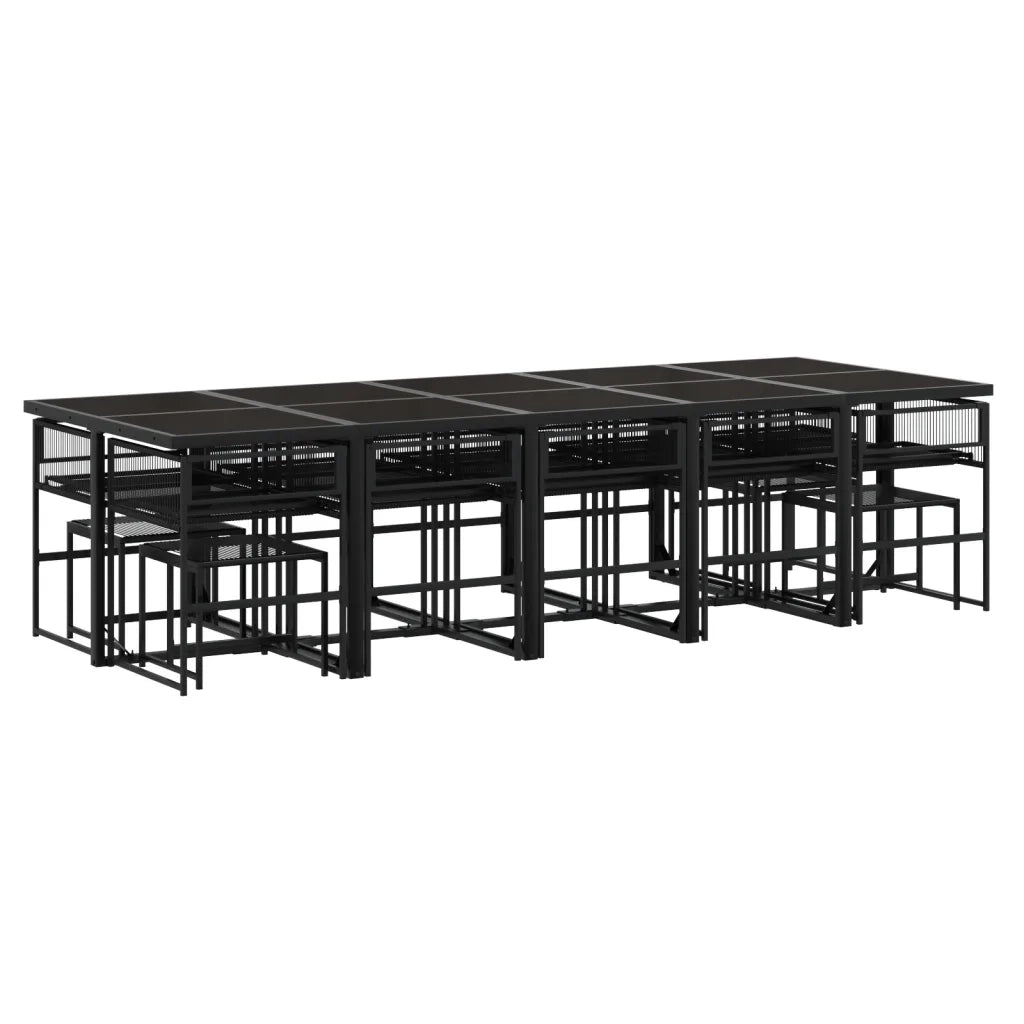 Set da Pranzo da Giardino 15 pz con Cuscini Nero in Polyrattan 3295031