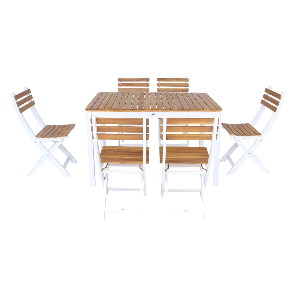 Set tavolo da giardino in acacia con angoli arrotondati con 6 sedie,
