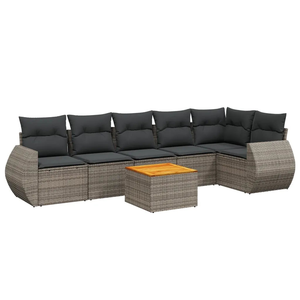 Set Divani da Giardino 7 pz con Cuscini Grigio in Polyrattan