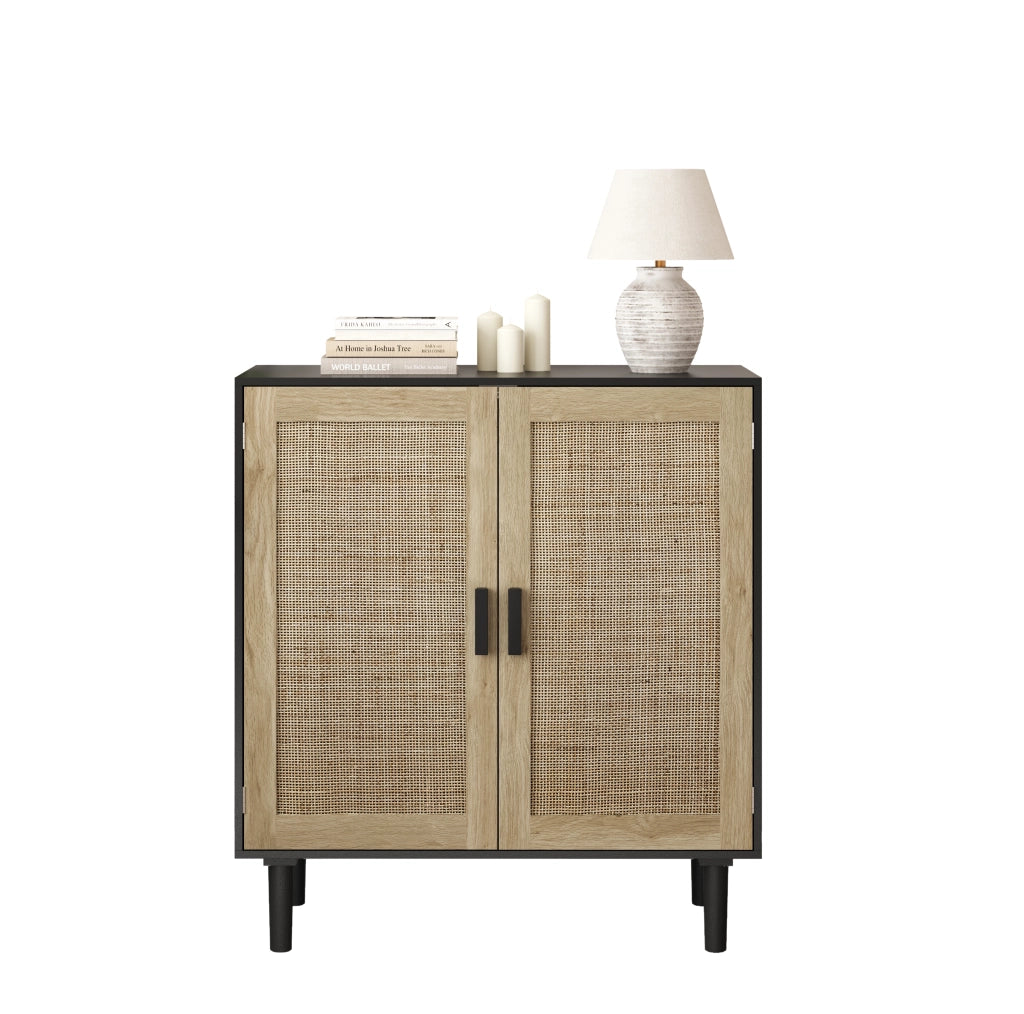 Credenza a 2 ante con chiusura magnetica e 2 vani aperti per soggiorno sala da pranzo e ingresso nero 80 × 40 × 88 cm