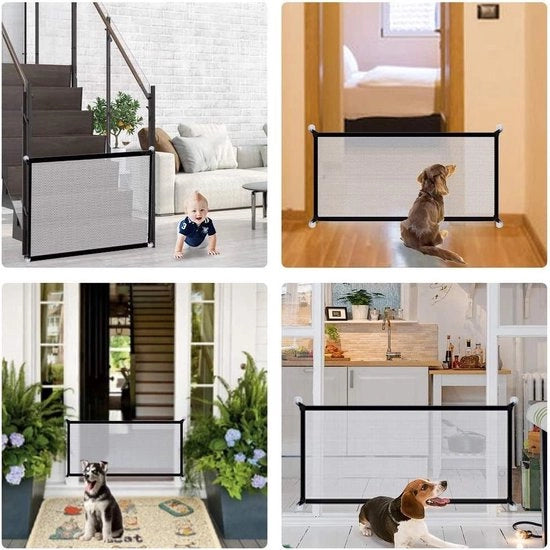 Barriera per cani scorrevole per interni - cancelli per cani senza perforazione - cancelli di sicurezza - 180 x 72 cm - nero