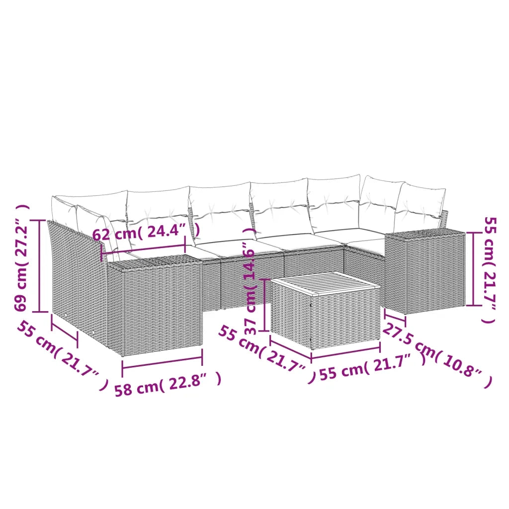 Set Divano da Giardino 8 pz con Cuscini Grigio in Polyrattan