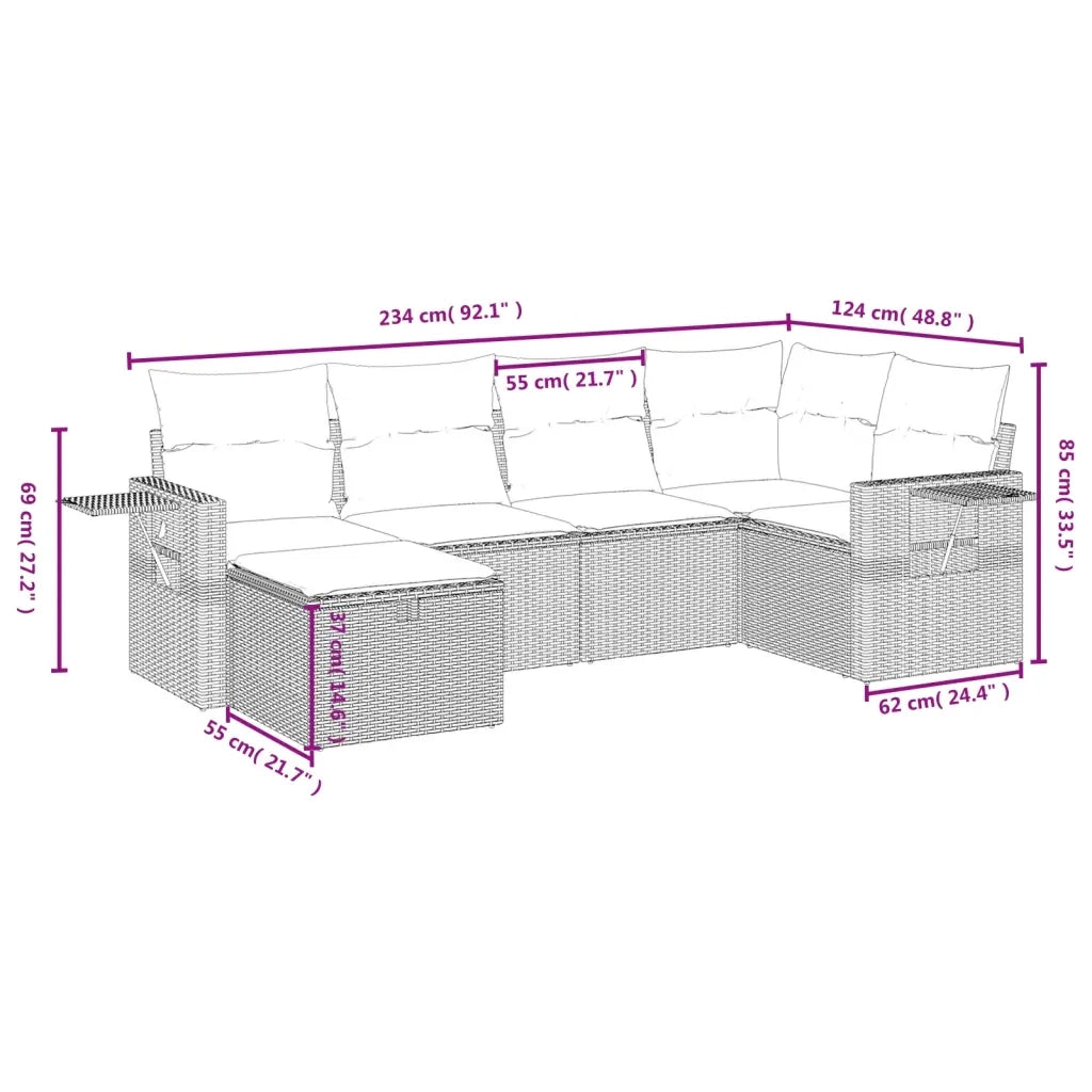 Set Divano da Giardino 6 pz con Cuscini Nero in Polyrattan 3263791