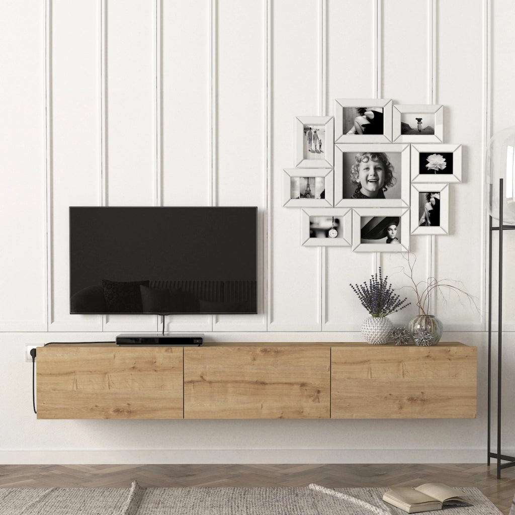 Mobile TV da Parete Vihti con 3 Ante a Ribalta Armadietto Pensile - Effetto Rovere [en.casa]