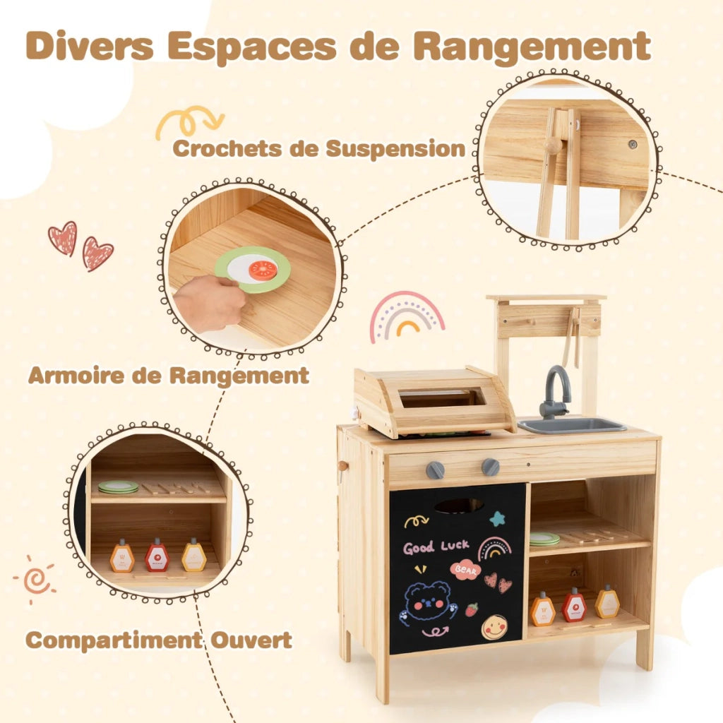 Set da gioco per bambini con barbecue in legno dimensioni 69 x 40 x 90 cm con accessori creativi e pratico contenitore in legno di abete naturale. Codice articolo: 20_0010594.