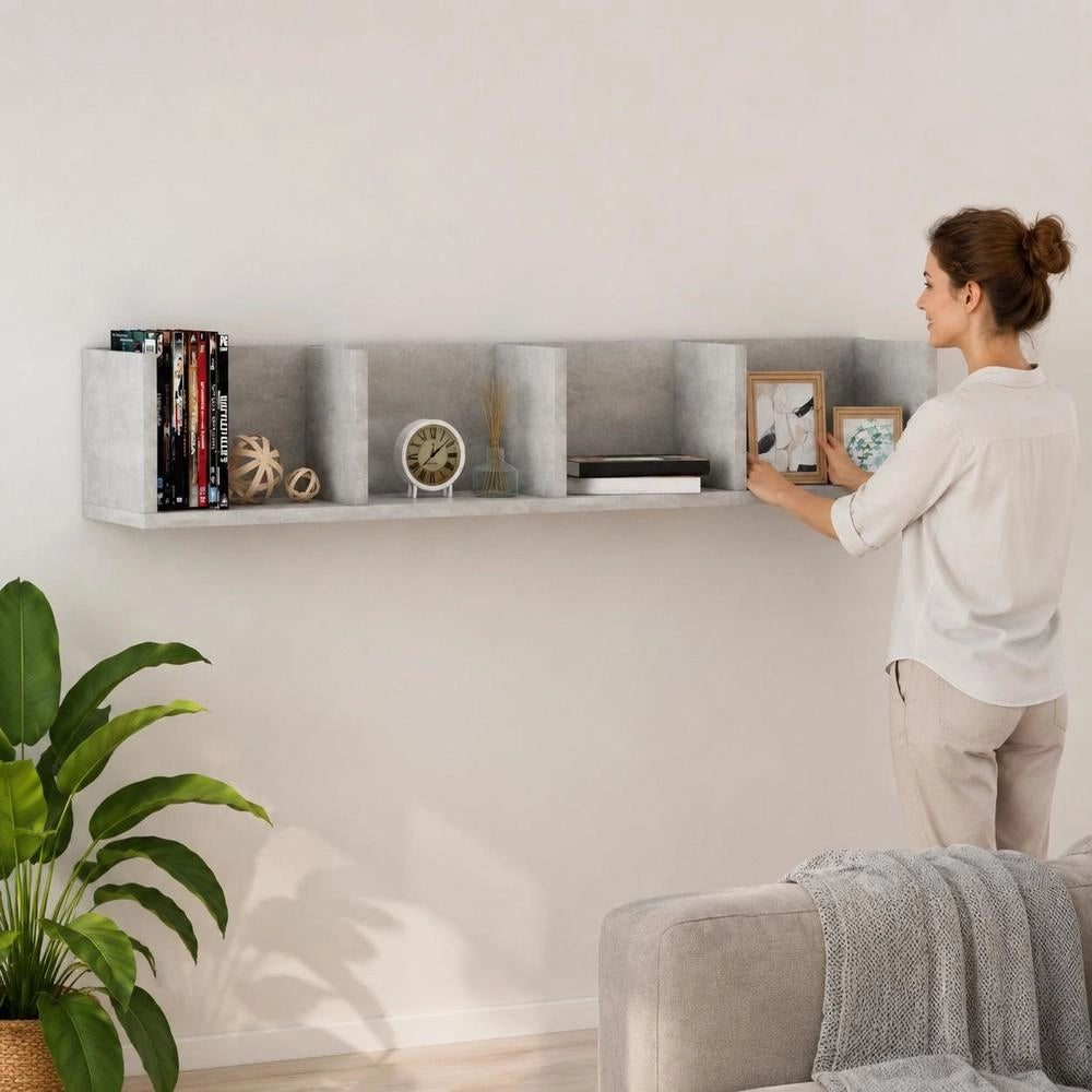 CD Wall Shelf, Concrete Grey, 100x18x18 Cm, Wood-based Material