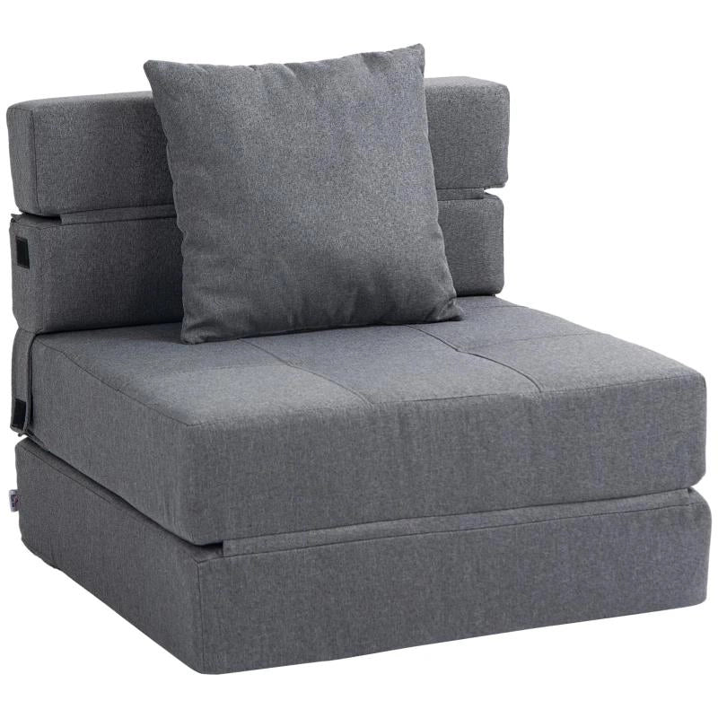 POLTRONA LETTO SINGOLO DA TERRA PIEGHEVOLE CON CUSCINO INCLUSO, 70X70X61 CM, GRIGIO