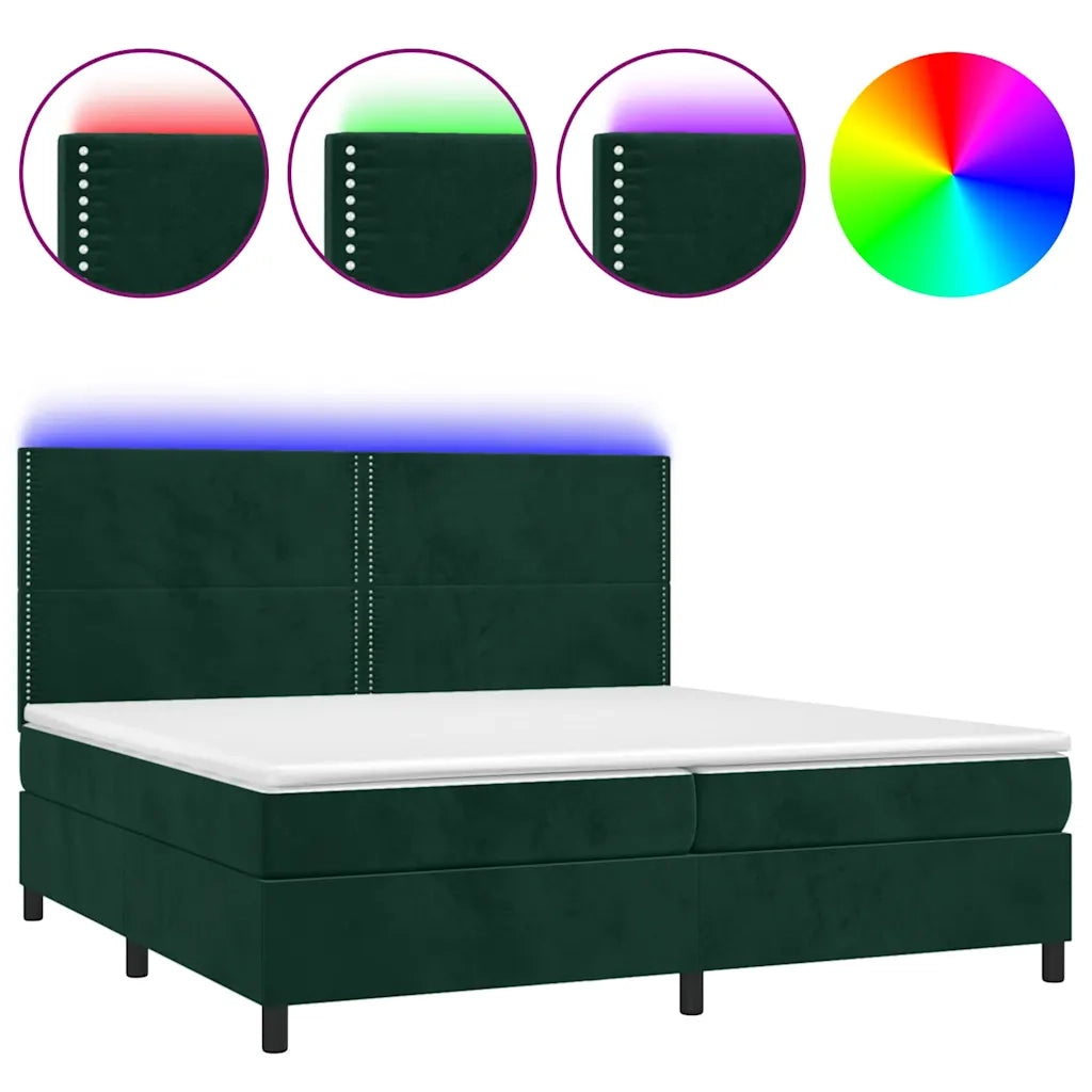 Letto a Molle con Materasso e LED Verde Scuro 200x200cm Velluto 3136086
