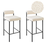 Set di 2 sedie da bar Rivestimento in poliestere boucle bianco Gambe in metallo nero Sgabelli senza braccioli Schienale a rotolo Cucina moderna sala da pranzo