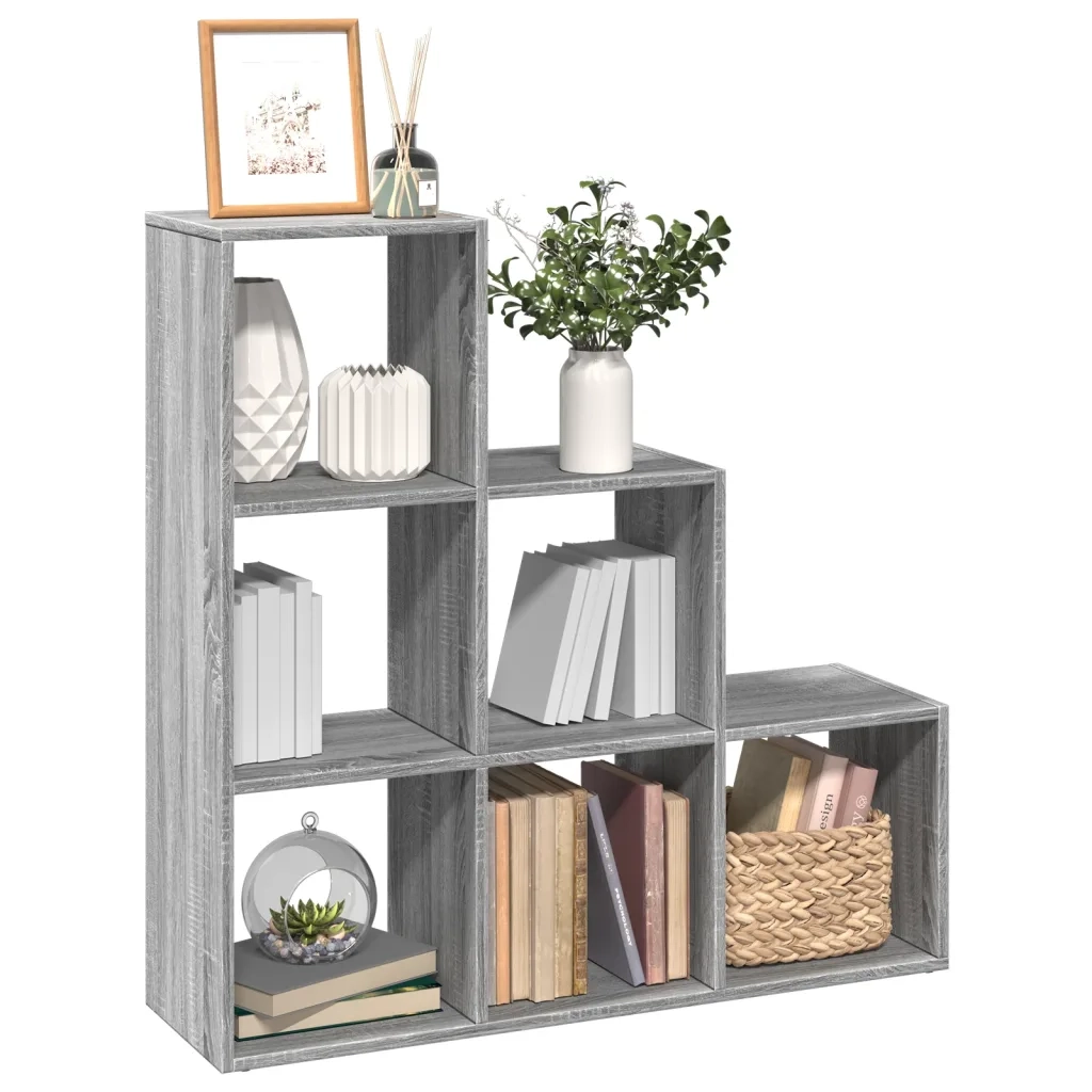 Libreria Divisorio 3 Ripiani-Scaffale per Libri-Mobile di Stoccaggio Grigio Sonoma 99x29x99cm Truciolato