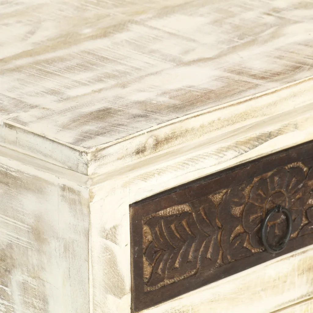 Comodino Bianco 40x30x50 cm in Legno Massello di Mango cod mxl 59395