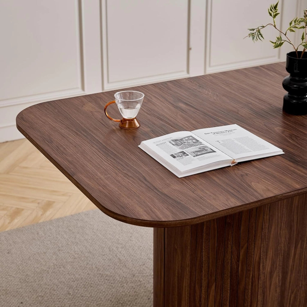 GrandCA HOME Set da Pranzo 6 Sedie in Velluto a Coste Nero e un Tavolo Rettangolare 160x90 — Ideale per Cucine e Soggiorni (Impiallacciatura di Noce)