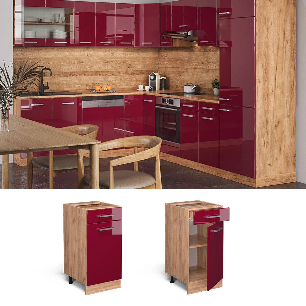 Vicco Mobiletto base per cucina Rosso lucido 40 cm senza piano di lavoro