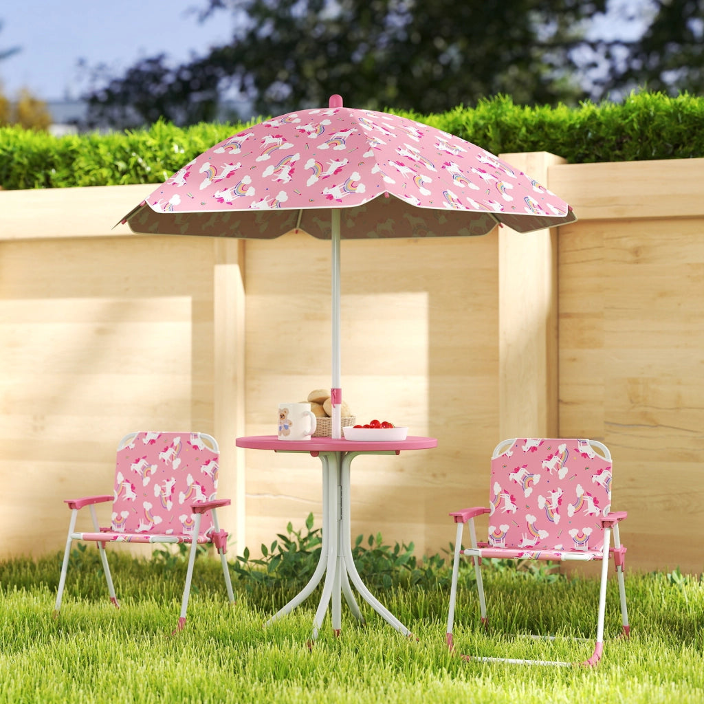 Set Tavolo da Picnic per Bambini con Sedie e Ombrellone Rosa Pratico e Resistente per Giardino
