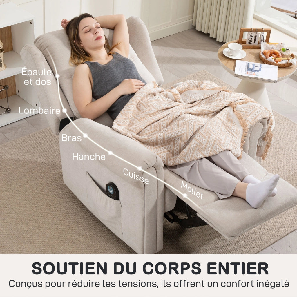 Poltrona massaggiante e riscaldante reclinabile ¨C zephmum ¨C beige