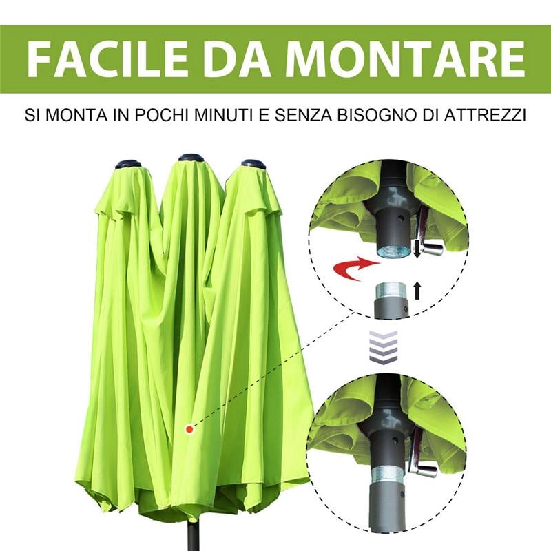 OMBRELLONE DOPPIO TETTUCCIO DA ESTERNO 460 X 270 X 240 VERDE CHIARO