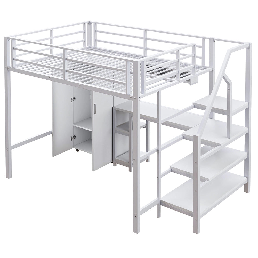 Letto mezzanino 140x200cm - Xylo - bianco, armadio, scrivania minimalista