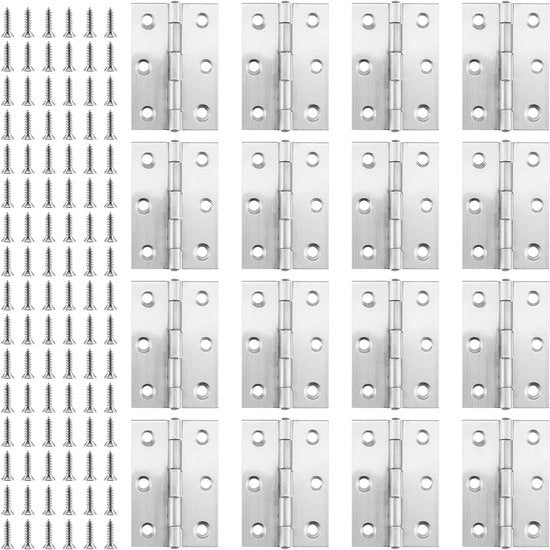Serramenti in acciaio inossidabile 16 pezzi 63 x 44 mm - Serramenti per armadi, finestre, porte - Connessi con piano di chiusura pieghevole - Set con 96 viti.