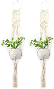 Set di 2 appoggi fiori in cotone DIY per interni ed esterni - Supporto per piante manuale con anello grande - Adatto per vasi rotondi e quadrati