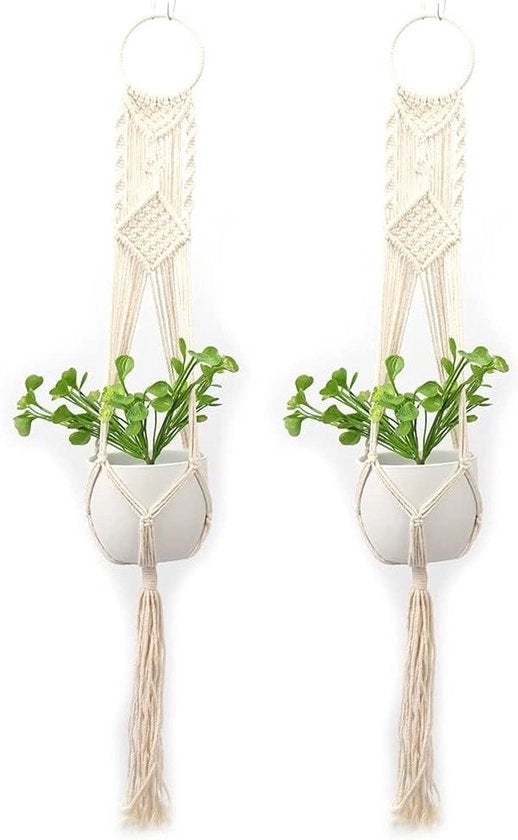 Set di 2 appoggi fiori in cotone DIY per interni ed esterni - Supporto per piante manuale con anello grande - Adatto per vasi rotondi e quadrati