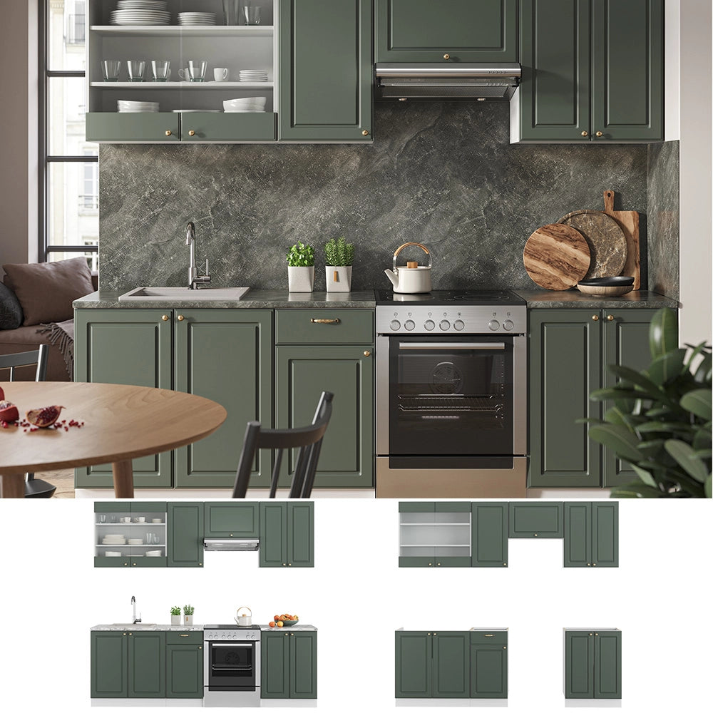 Vicco Cucina componibile Verde-oro Country House/Bianco 240 cm senza piano di lavoro