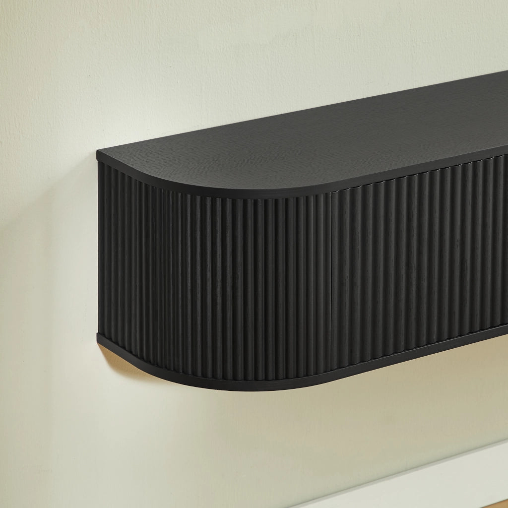 Mobile porta TV sospeso con passacavi e cerniere ammortizzate per soggiorno e camera da letto nero 140 × 32 × 30 cm