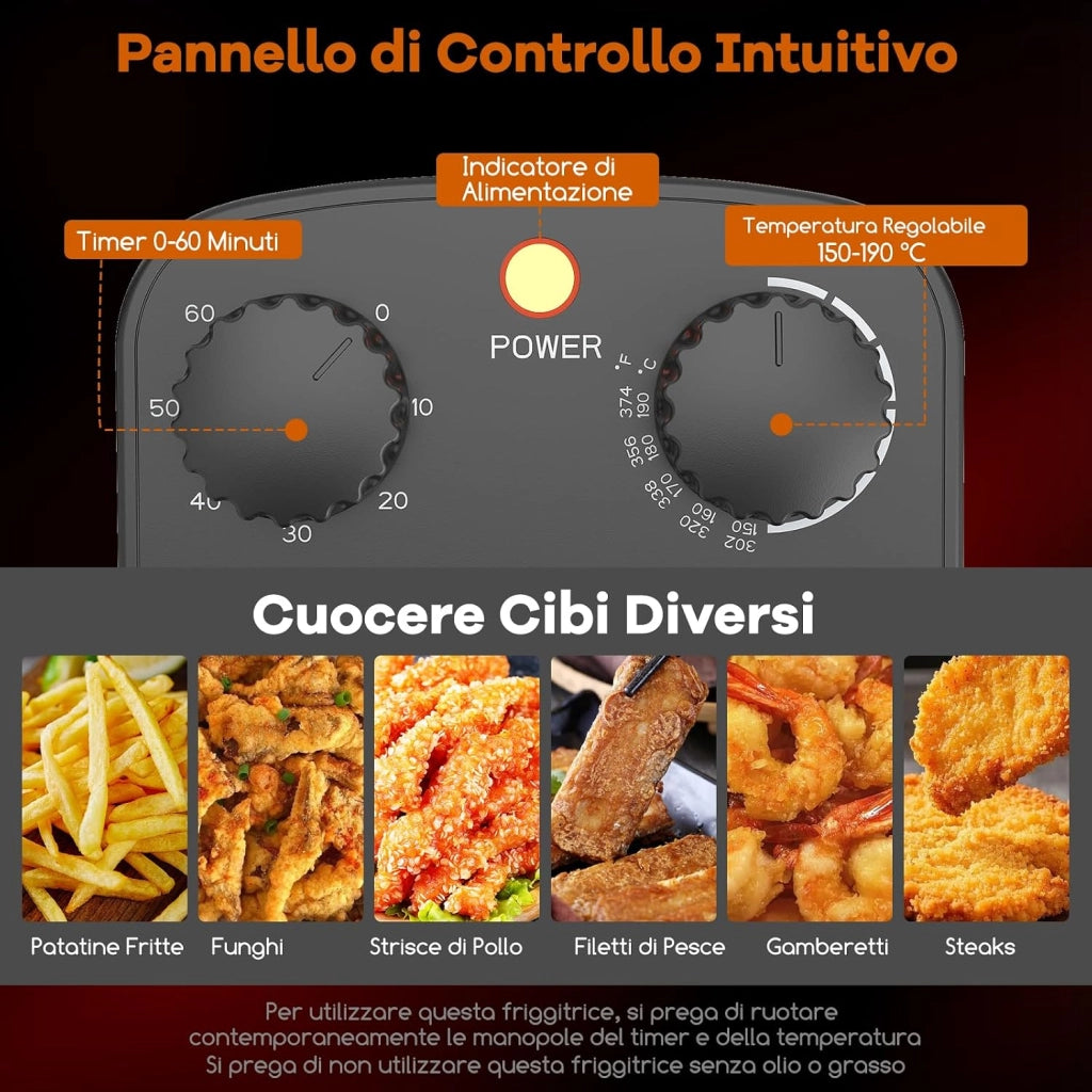 Friggitrice ad Olio 3 L, 1700W Friggitrice Elettrica Professionale con Cestello Estraibile, Coperchio con Finestra, Timer e Termostato Regolabile 149-190°C