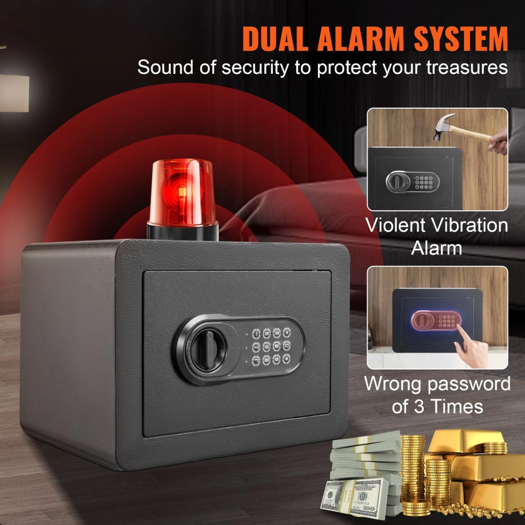 Cassaforte Digitale 14L Modello SS-01 con Chiavi e Codice Cassetta di Sicurezza in Acciaio Nero per Casa e Ufficio
