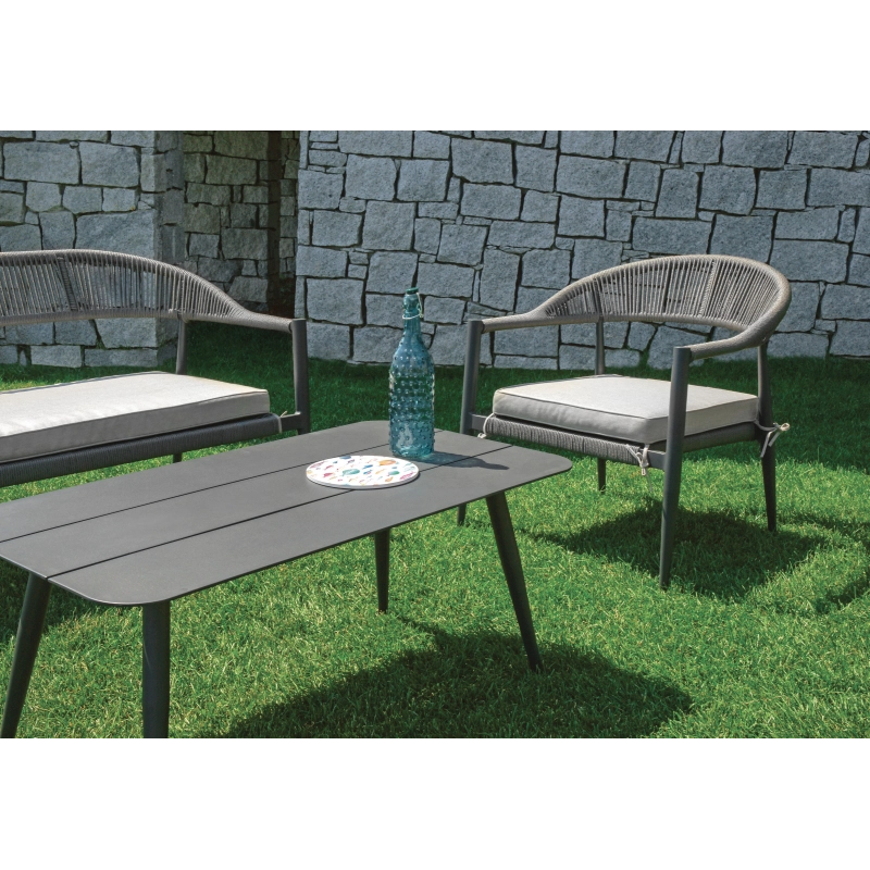 Salotto Milano In Alluminio Antracite + Seduta E Schienale In Wicker Grigio Moia