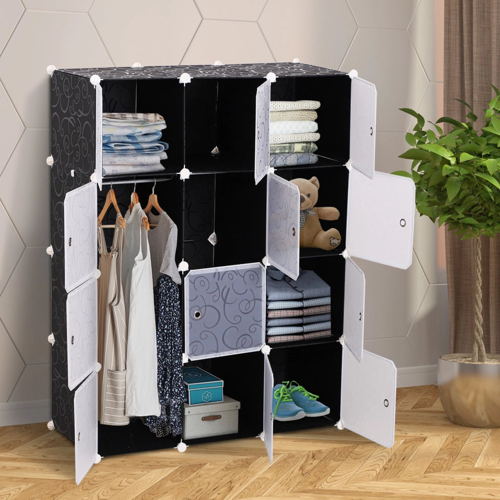 EasyComfort Armadio Scarpiera Salvaspazio, Scarpiera da Ingresso in Plastica, Armadio Modulare per Salotto e Ingressi, Scaffale Portascarpe, Multiuso 111x47x145cm, Bianco e Nero
