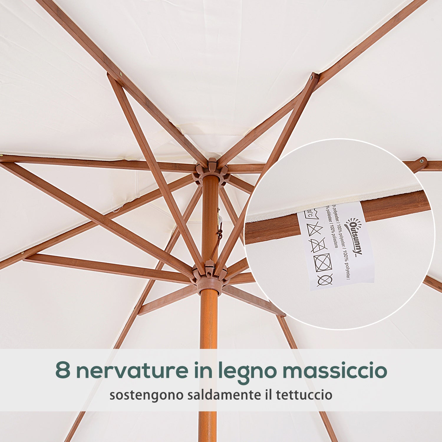 Ombrellone da Giardino Ø2,7 m Palo Ø38 mm in Legno di Pioppo e Bambù Beige