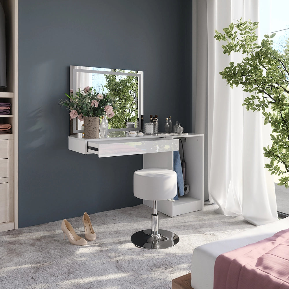 Vicco Tavolo da toeletta Bianco/bianco lucido 120 cm 4 parti