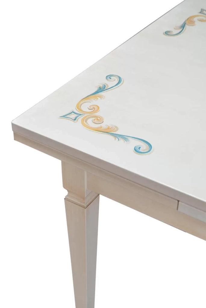 Tavolo 160x85 laccato avorio pennellato con decori - Mobili 2G