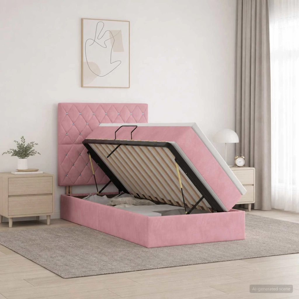 Letto con contenitore e materasso Rosa 100 x 200 cm Velluto 3459614