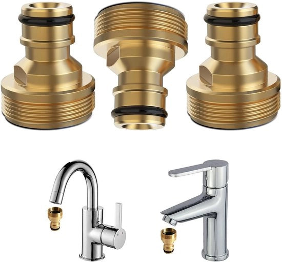 Adattatore universale per tubi da giardino - 3 pezzi - Finestra dorata - Accessori per giardino - Risparmio d'acqua - Adatto a tutti i giardini - Set a 3 pezzi