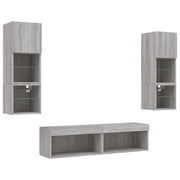Mobile TV multimediale scaffale TV credenza mobile TV sala da pranzo soggiorno camera da letto con illuminazione a LED 6 pezzi legno ingegnerizzato Sonoma grigio 02_0029460