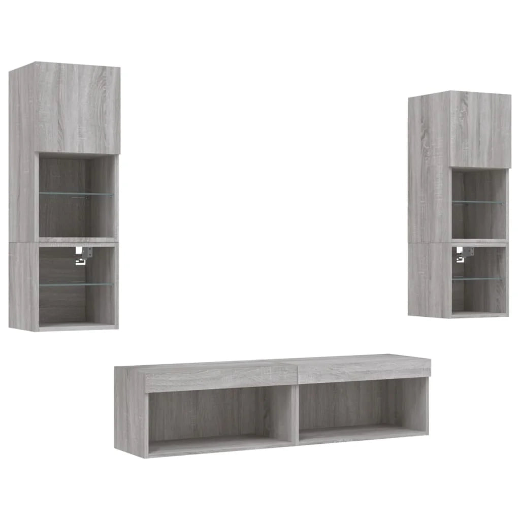 Mobile TV multimediale scaffale TV credenza mobile TV sala da pranzo soggiorno camera da letto con illuminazione a LED 6 pezzi legno ingegnerizzato Sonoma grigio 02_0029460