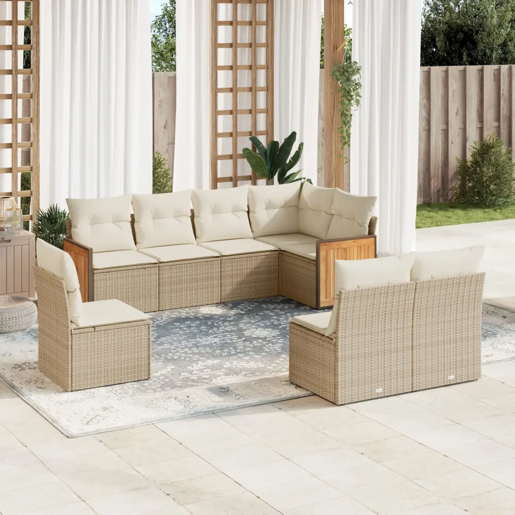Set Divano da Giardino 8 pz con Cuscini Beige in Polyrattan 3260126
