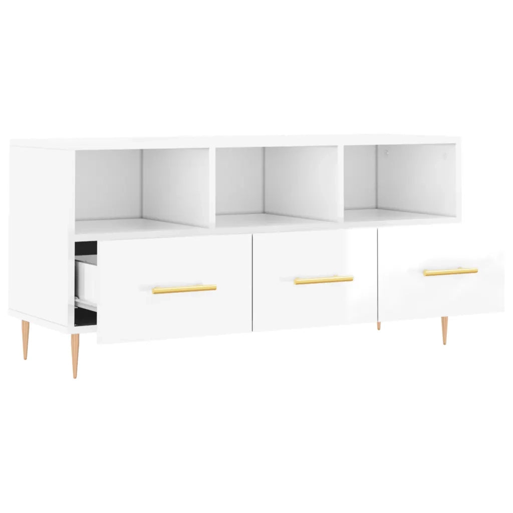 Mobile TV | Armadietto TV | Mobile Porta TV Bianco Lucido 102x36x50 cm in Legno Multistrato