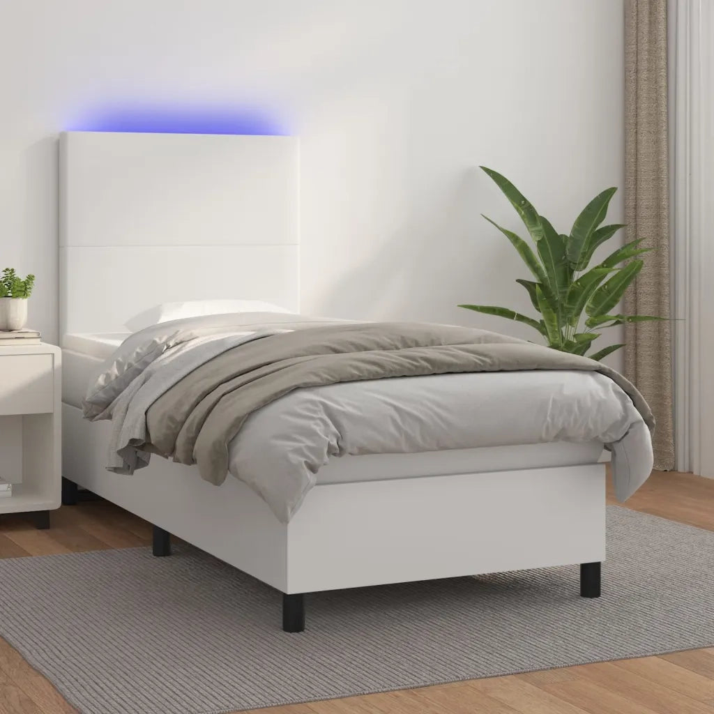 Letto singolo | Letto per adulti | Giroletto Molle con Materasso e LED Bianco 80x200 cm Similpelle