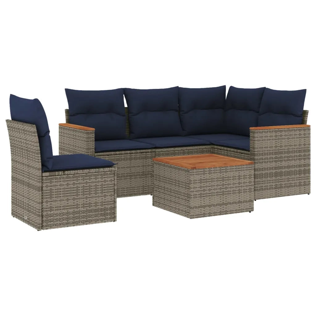Set Divani da Giardino 6 pz con Cuscini Grigio in Polyrattan 3225984
