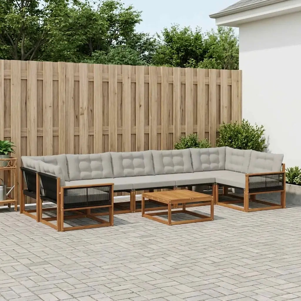 Set di divani da esterno 8 pcs Naturale e Grigio Chiaro