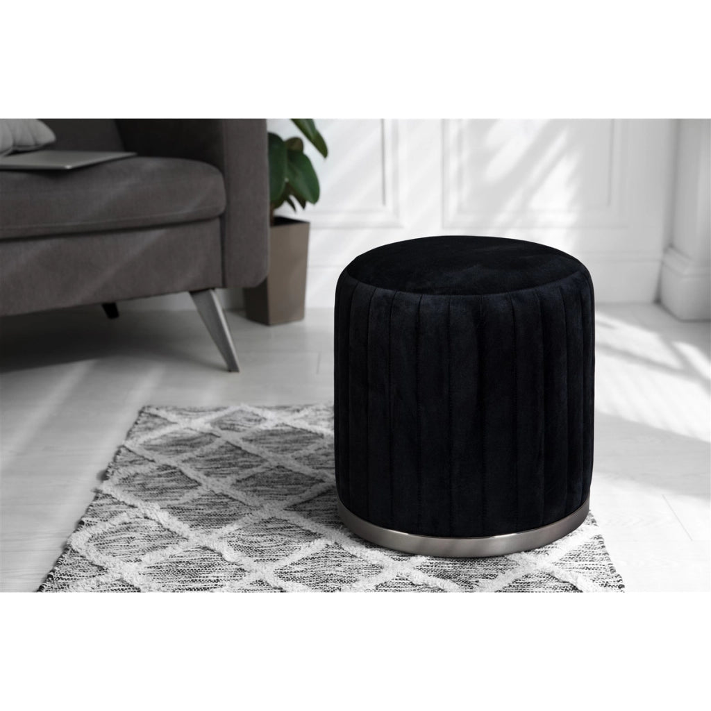 Pouf Doric 100 in Tessuto Nero con Base in Metallo Grafite