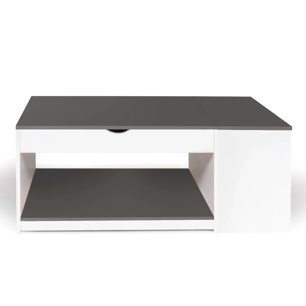 IDMarket - Tavolino elevabile ELEA con scatola in legno bianco e grigio