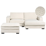 Divano angolare lato sinistro in bouclé con ottomana Schienale imbottito in poliestere con cuscini Beige chiaro stile moderno