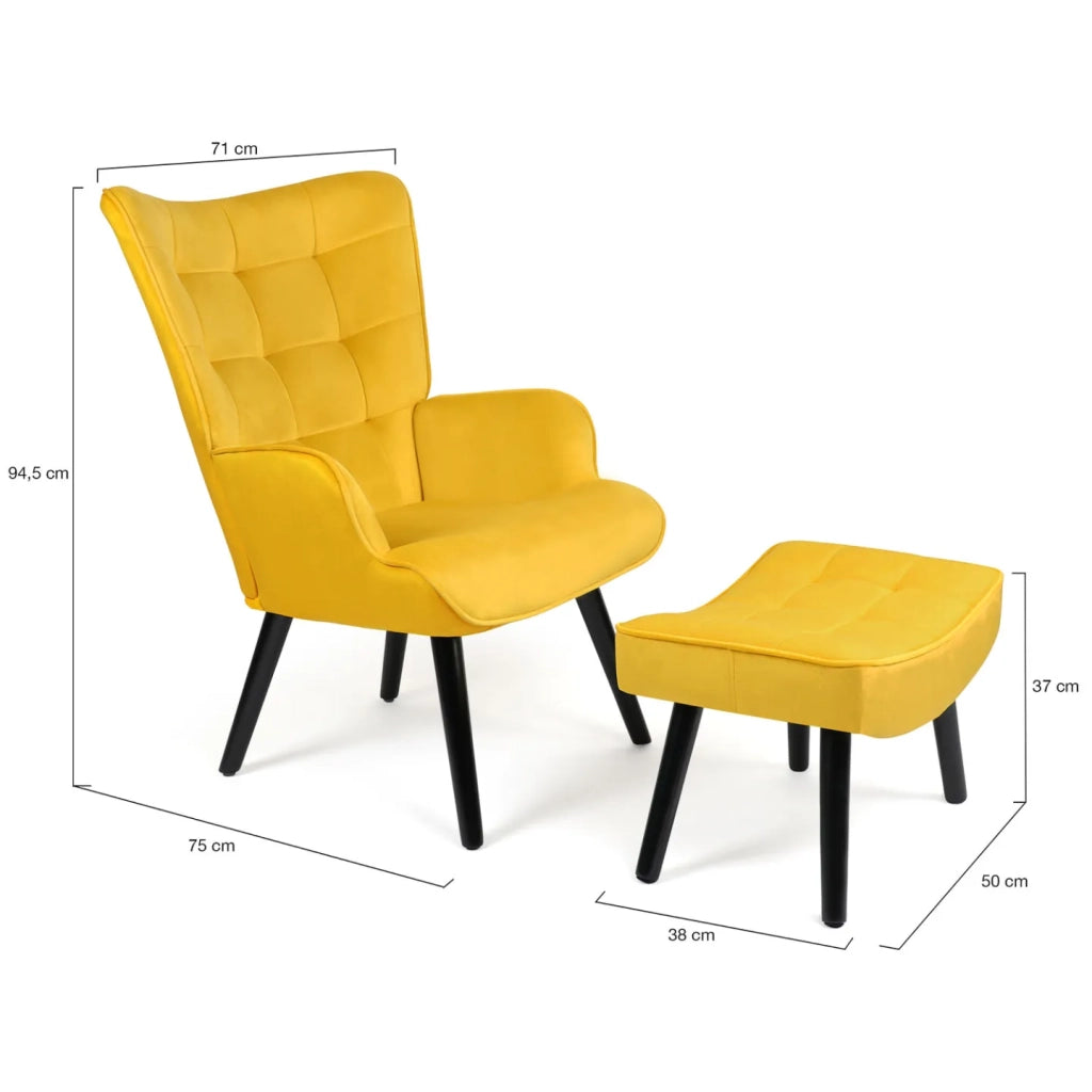 IDMarket - ANIA Poltrona scandinava con poggiapiedi in velluto giallo